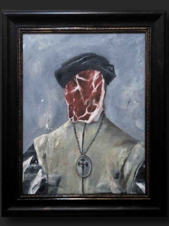 Hong Kong Contemporary Art,Meat head painting, Oil on Canvas by Justo Cascante 16 x 20